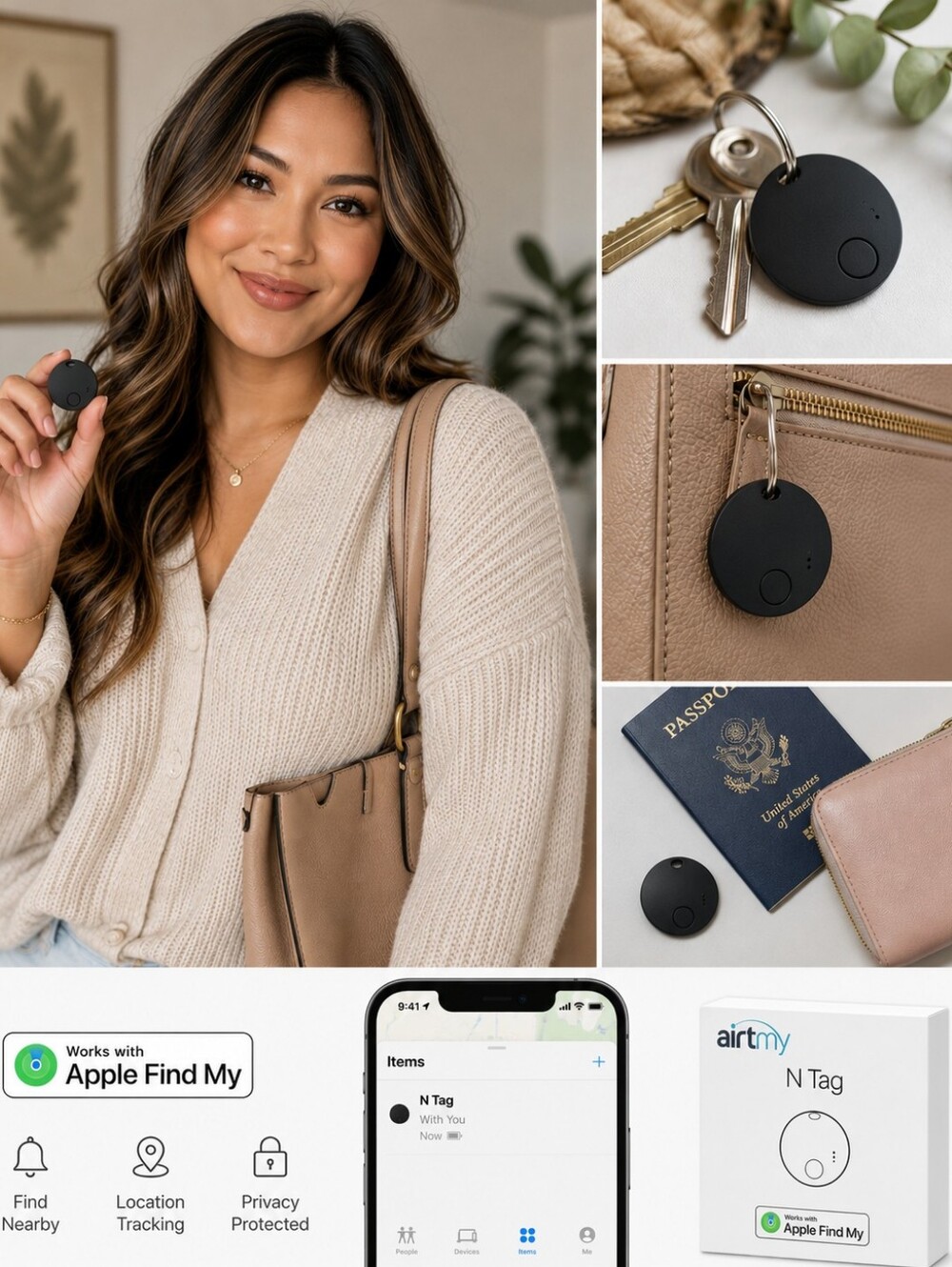 Airtmy N Tag Bluetooth Smart Tracker Apple Find My Keys Bag Wallet Locator